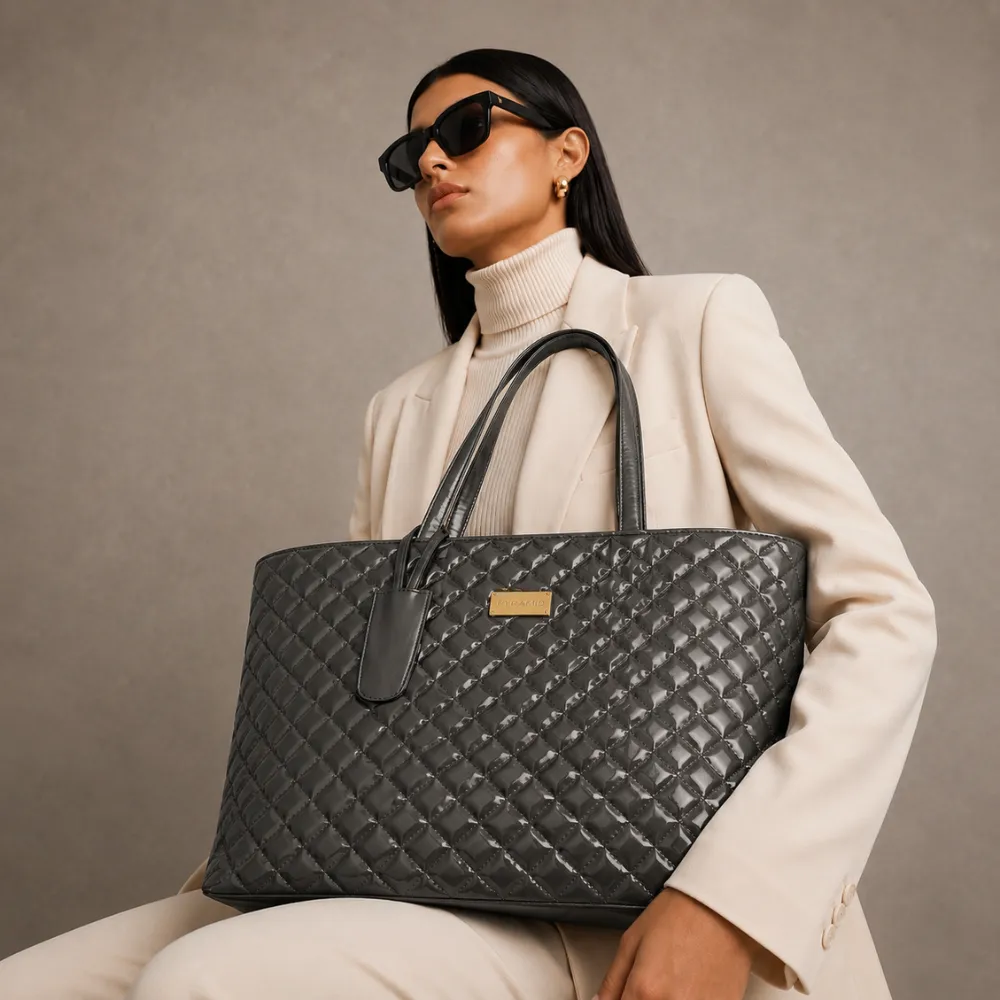 Charcoal Avella Quilted Tote Bag - Image 2